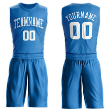 Load image into Gallery viewer, Custom Blue White Round Neck Suit Basketball Jersey