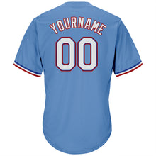 Load image into Gallery viewer, Custom Light Blue White-Red Authentic Throwback Rib-Knit Baseball Jersey Shirt