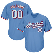 Load image into Gallery viewer, Custom Light Blue White-Red Authentic Throwback Rib-Knit Baseball Jersey Shirt