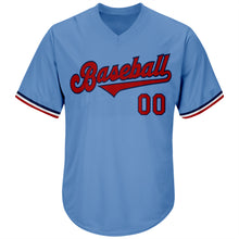 Load image into Gallery viewer, Custom Light Blue Red-Navy Authentic Throwback Rib-Knit Baseball Jersey Shirt
