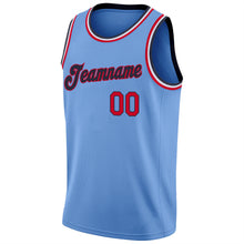 Load image into Gallery viewer, Custom Light Blue Red-Navy Round Neck Rib-Knit Basketball Jersey