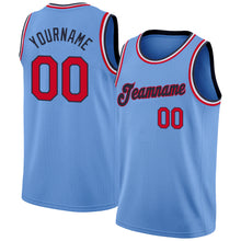 Load image into Gallery viewer, Custom Light Blue Red-Navy Round Neck Rib-Knit Basketball Jersey