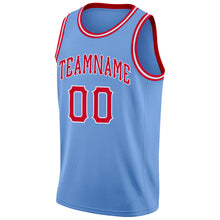 Load image into Gallery viewer, Custom Light Blue Red-White Round Neck Rib-Knit Basketball Jersey
