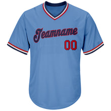 Load image into Gallery viewer, Custom Light Blue Red-Navy Authentic Throwback Rib-Knit Baseball Jersey Shirt