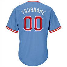 Load image into Gallery viewer, Custom Light Blue Red-White Authentic Throwback Rib-Knit Baseball Jersey Shirt