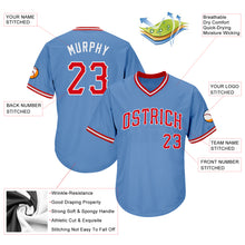 Load image into Gallery viewer, Custom Light Blue Red-White Authentic Throwback Rib-Knit Baseball Jersey Shirt