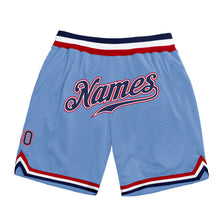 Load image into Gallery viewer, Custom Light Blue Navy-Red Authentic Throwback Basketball Shorts