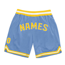 Load image into Gallery viewer, Custom Light Blue Gold-White Authentic Throwback Basketball Shorts