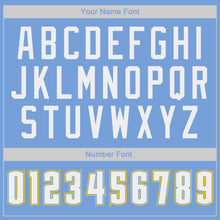 Load image into Gallery viewer, Custom Light Blue White-Gold Authentic Throwback Basketball Jersey