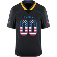 Load image into Gallery viewer, Custom Lights Out Black Powder Blue-Gold USA Flag Fashion Football Jersey