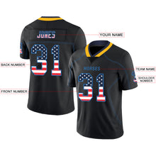 Load image into Gallery viewer, Custom Lights Out Black Powder Blue-Gold USA Flag Fashion Football Jersey