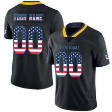 Load image into Gallery viewer, Custom Lights Out Black Powder Blue-Gold USA Flag Fashion Football Jersey