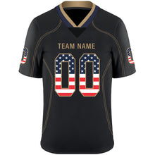 Load image into Gallery viewer, Custom Lights Out Black Old Gold-Navy USA Flag Fashion Football Jersey