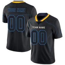 Load image into Gallery viewer, Custom Lights Out Black Powder Blue-Gold Football Jersey