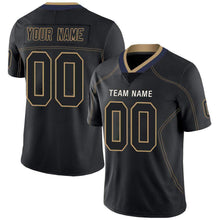 Load image into Gallery viewer, Custom Lights Out Black Old Gold-Navy Football Jersey