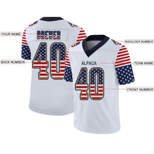Load image into Gallery viewer, Custom White Navy-Old Gold USA Flag Fashion Football Jersey
