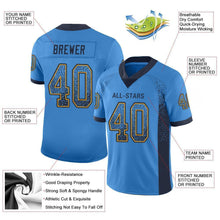 Load image into Gallery viewer, Custom Powder Blue Navy-Gold Mesh Drift Fashion Football Jersey