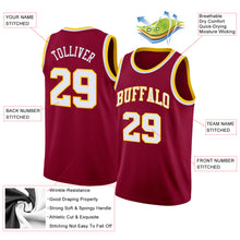 Load image into Gallery viewer, Custom Maroon White-Gold Round Neck Rib-Knit Basketball Jersey