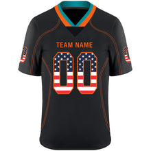 Load image into Gallery viewer, Custom Lights Out Black Orange-Aqua USA Flag Fashion Football Jersey