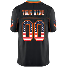 Load image into Gallery viewer, Custom Lights Out Black Orange-Aqua USA Flag Fashion Football Jersey