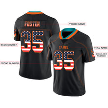 Load image into Gallery viewer, Custom Lights Out Black Orange-Aqua USA Flag Fashion Football Jersey
