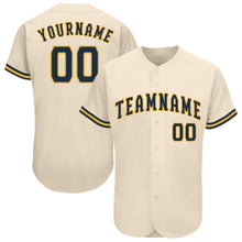 Load image into Gallery viewer, Custom Cream Navy-Gold Baseball Jersey