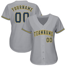 Load image into Gallery viewer, Custom Gray Navy-Gold Baseball Jersey