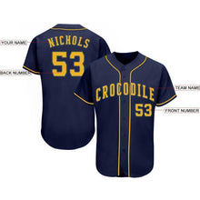 Load image into Gallery viewer, Custom Navy Gold Baseball Jersey