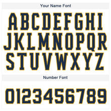 Load image into Gallery viewer, Custom White Royal Strip Navy-Gold Baseball Jersey