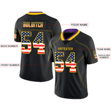 Load image into Gallery viewer, Custom Lights Out Black Gold-Purple USA Flag Fashion Football Jersey