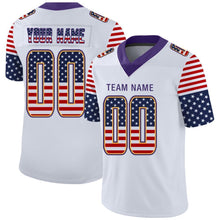 Load image into Gallery viewer, Custom White Purple-Gold USA Flag Fashion Football Jersey