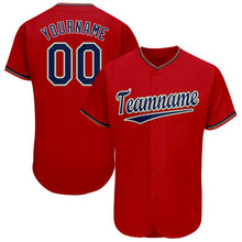 Load image into Gallery viewer, Custom Red Navy-Old Gold Baseball Jersey