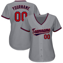 Load image into Gallery viewer, Custom Gray Red-Navy Baseball Jersey