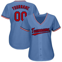 Load image into Gallery viewer, Custom Light Blue Red-Navy Baseball Jersey