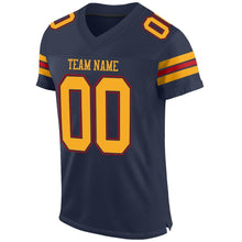 Load image into Gallery viewer, Custom Navy Gold-Red Mesh Authentic Football Jersey