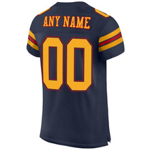 Load image into Gallery viewer, Custom Navy Gold-Red Mesh Authentic Football Jersey