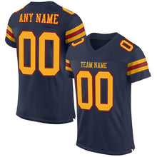 Load image into Gallery viewer, Custom Navy Gold-Red Mesh Authentic Football Jersey