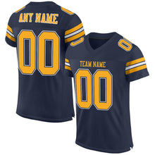 Load image into Gallery viewer, Custom Navy Gold-White Mesh Authentic Football Jersey