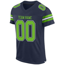 Load image into Gallery viewer, Custom Navy Neon Green-White Mesh Authentic Football Jersey