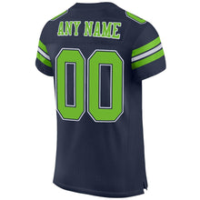 Load image into Gallery viewer, Custom Navy Neon Green-White Mesh Authentic Football Jersey