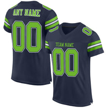 Load image into Gallery viewer, Custom Navy Neon Green-White Mesh Authentic Football Jersey