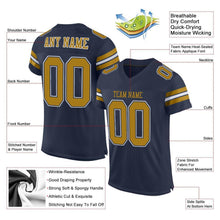 Load image into Gallery viewer, Custom Navy Old Gold-White Mesh Authentic Football Jersey