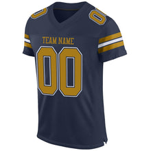 Load image into Gallery viewer, Custom Navy Old Gold-White Mesh Authentic Football Jersey
