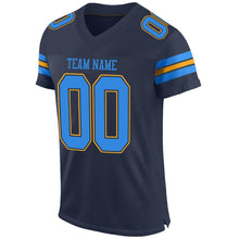 Load image into Gallery viewer, Custom Navy Powder Blue-Gold Mesh Authentic Football Jersey