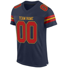 Load image into Gallery viewer, Custom Navy Scarlet-Gold Mesh Authentic Football Jersey