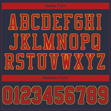 Load image into Gallery viewer, Custom Navy Scarlet-Gold Mesh Authentic Football Jersey