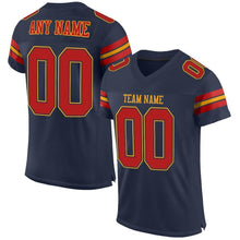 Load image into Gallery viewer, Custom Navy Scarlet-Gold Mesh Authentic Football Jersey
