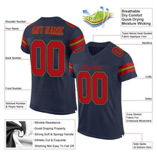 Load image into Gallery viewer, Custom Navy Red-Old Gold Mesh Authentic Football Jersey
