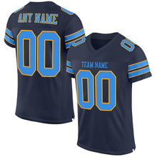 Load image into Gallery viewer, Custom Navy Powder Blue-Gold Mesh Authentic Football Jersey