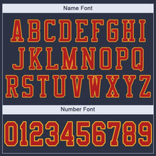 Load image into Gallery viewer, Custom Navy Scarlet-Gold Mesh Authentic Football Jersey